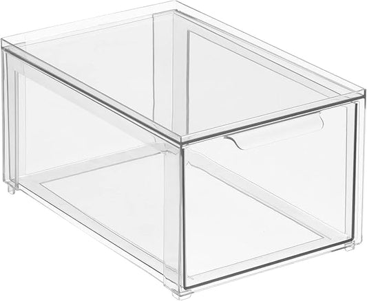 mDesign Plastic Stackable Bathroom Storage with Pull Out Bin Organizer Drawer for Cabinet, Vanity, Shelf, Cupboard, Cabinet, or Closet Organization - Lumiere Collection - Clear