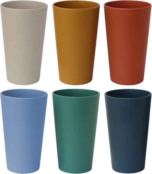 Wheat Straw Unbreakable Cup | 20 oz Reusable Water Drinking Glasses Sets of 6 | Lightweight Tumbler for Kitchen Outdoor | Dishwasher Safe, BPA Free and Eco friendly (20 oz, 6Pcs/6Color_H)