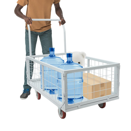 2200lbs Heavy Duty Platform Truck Cart, Steel Panel Truck, 4-in-1 Convertible, 38x23in Cage, Multi-Purpose Push Cart with Swivel & Brake Casters, for Groceries Garage Warehouse