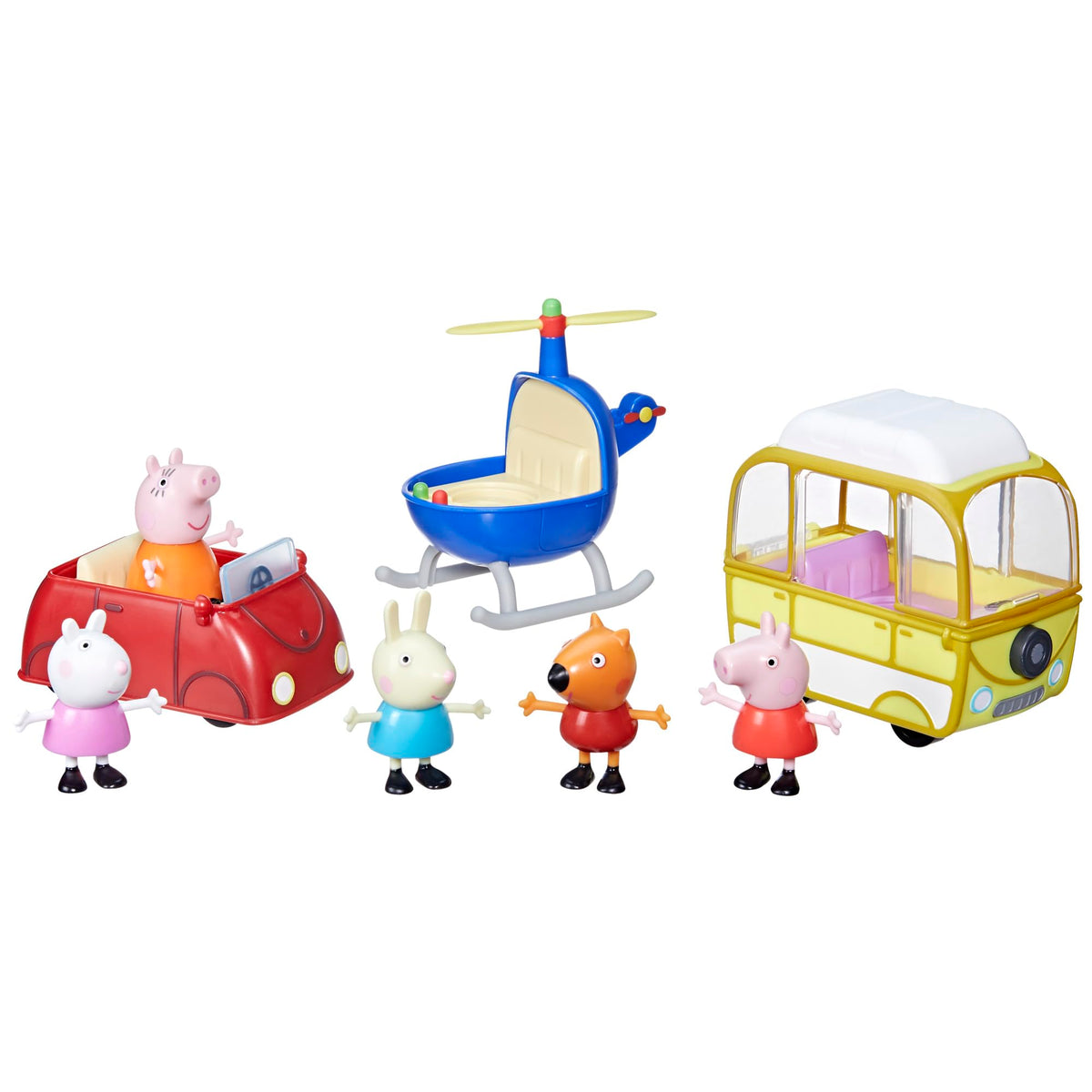Peppa Pig Peppa's Little Vehicle Playset for Girls and Boys, Includes Helicopter, Camper, and Car, and 5 Figures Set, Preschool Toys, Ages 3+ (Amazon Exclusive)