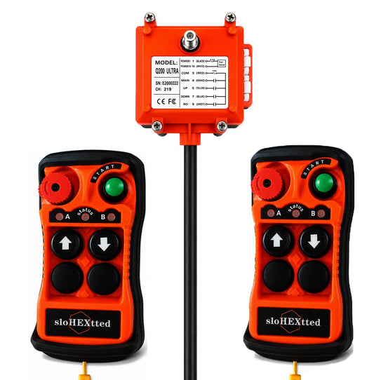 2 Button Channel Industrial Wireless Overhead Crane Remote Control Kit 12V 24V Radio 2 Transmitters and Receiver for Electric Chain Hoist Lift Winch Crane Remote Controller