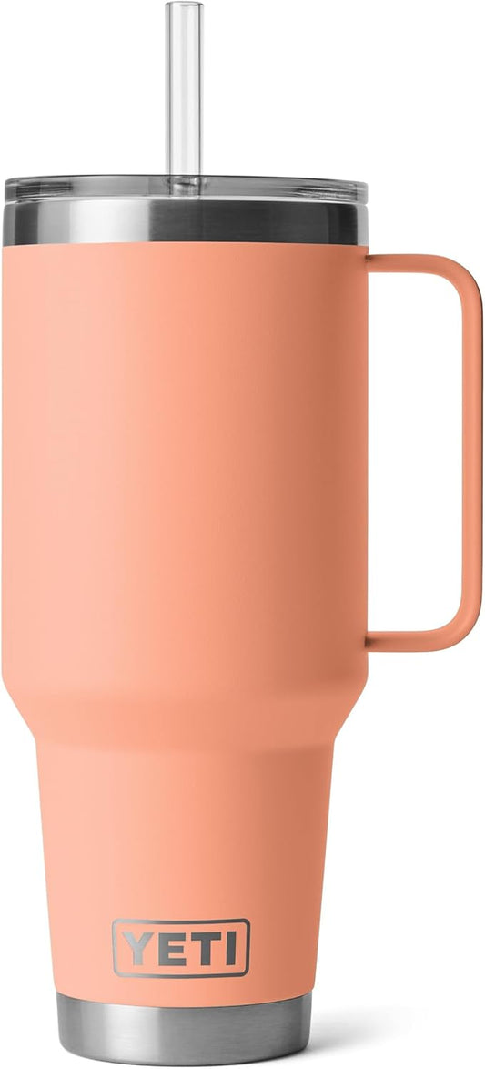 YETI Rambler 42 oz Tumbler with Handle and Straw Lid, Travel Mug Water Tumbler, Vacuum Insulated Cup with Handle, Stainless Steel, Lowcountry Peach