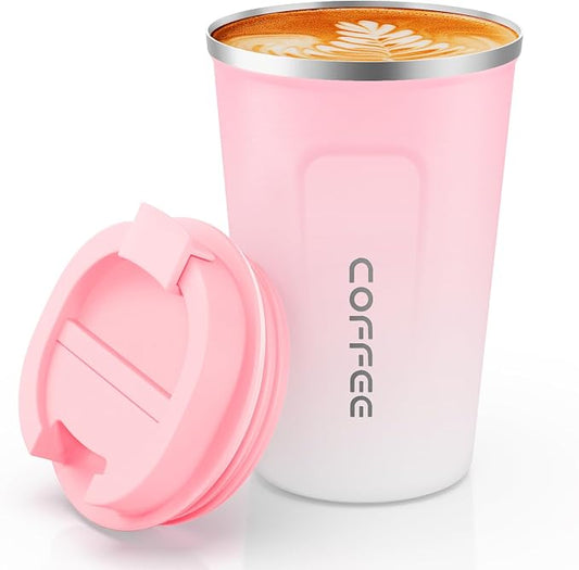 CS COSDDI 12 oz Stainless Steel Vacuum Insulated Tumbler - Coffee Travel Mug Spill Proof with Lid - Coffee Cups for Keep Hot/Ice Coffee,Tea and Beer (Pink-White380ML)