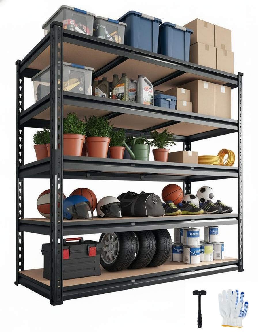 60x24x72 Heavy Duty Garage Storage Shelves,5-Tier Adjustable Metal Shelving Units, 2500 LBS Load Capacity Industrial Utility Storage Racks for Warehouse Pantry Shed Basement Garage Organization
