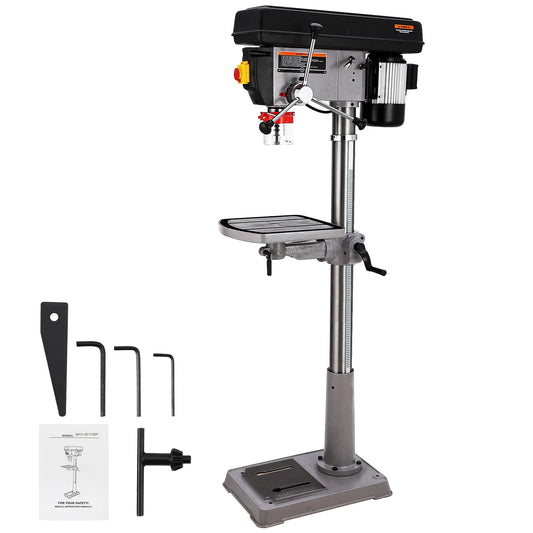 17 in Floor Drill Press, 12 Amp 120V Pure Copper Motor, 200-3630 RPM Variable Speed Cast Iron Bench Drill Press, 0-45° Tilting Worktable, Tabletop Drilling Machine for Wood Metal
