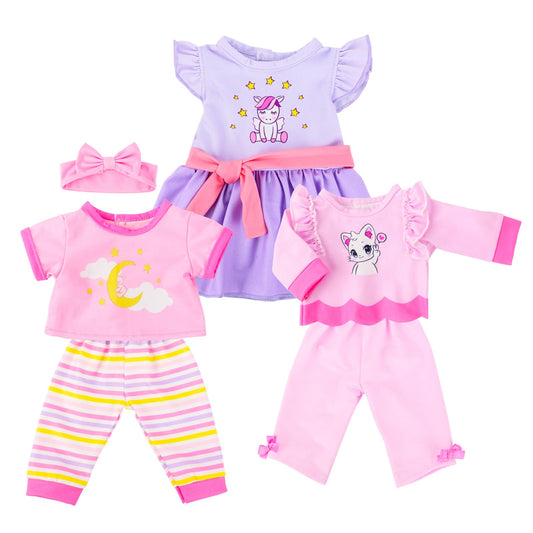 18INDC 3 Sets 14-18 Inch Baby Doll Clothes Outfit 6-Piece Set Bundle - Includes Baby Dolls Outfits Dress Headband Tops and Pants Pajamas for 43cm New Born Baby Dolls