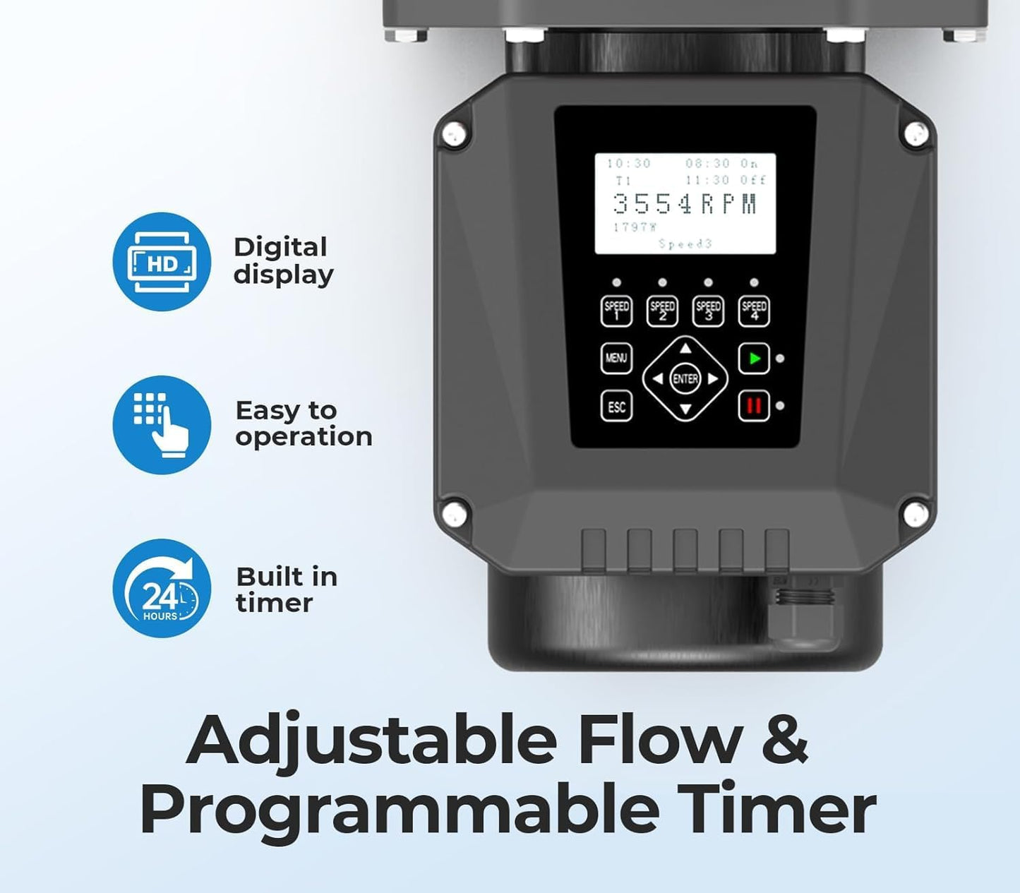 3HP Pool Pump,Variable Speed with Self Primming Above/Inground Pool Pump 11359 GPH with Timer 220-240V