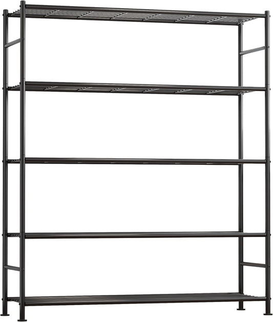 Sakugi Storage Shelves - Heavy Duty 5-Tier Shelf Organizer | Stable Metal Unit for Kitchen, Pantry & Closet - 46.3" W x 12.6" D x 60.3" H, Black