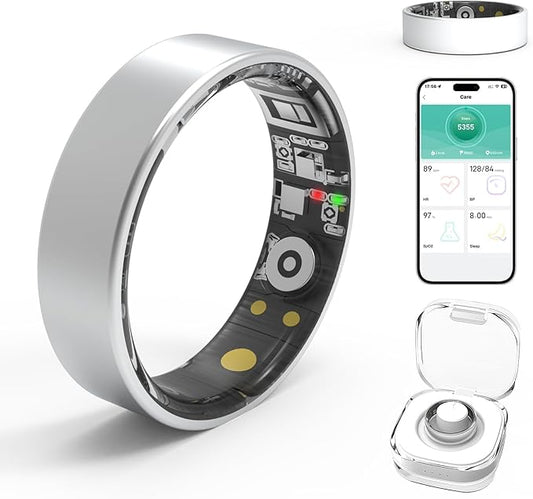 Smart Rings for Women Men,Fitness Tracker Ring,Heart Rate,Blood Oxygen,Blood Pressure,Step Tracker,Sleep Monitoring,No Subscription Fee,IP68 Waterproof Smart Ring for iphone&Android(Silver 13)