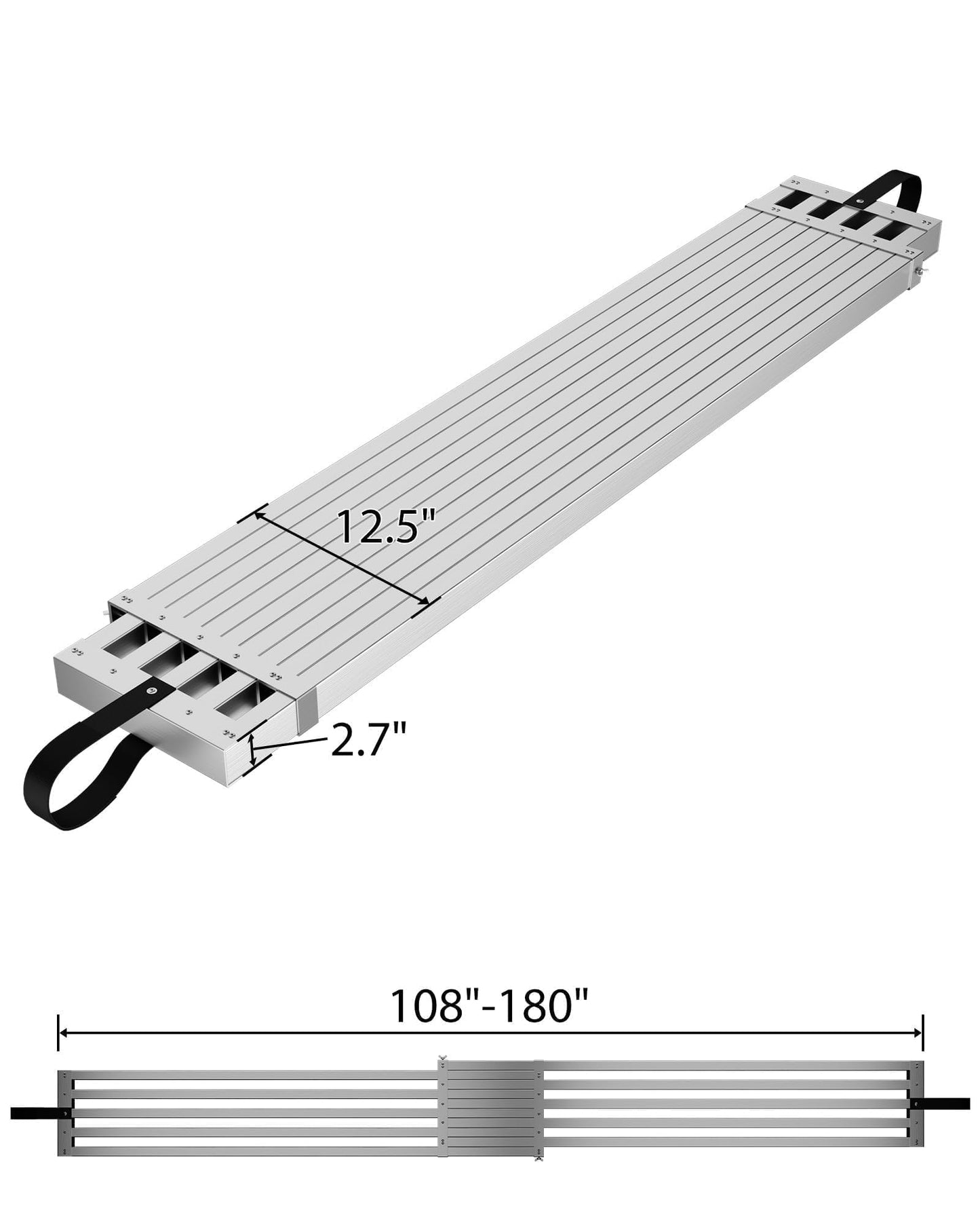 9-15ft Telescoping Aluminum Extension Plank, Adjustable Anti-Slip Work Platform, 440lbs Capacity, Scaffold Ladder Board for Construction and Maintenance