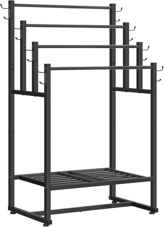 HOOBRO 4-Tier Free Standing Towel Rack for Bathroom, Blanket Rack Stand, 23.6" L x 15.9" W x 40.7" H, Freestanding Quilt Stand, Blanket Display Holder for Bedroom, Industrial Style, Black BK07LB01