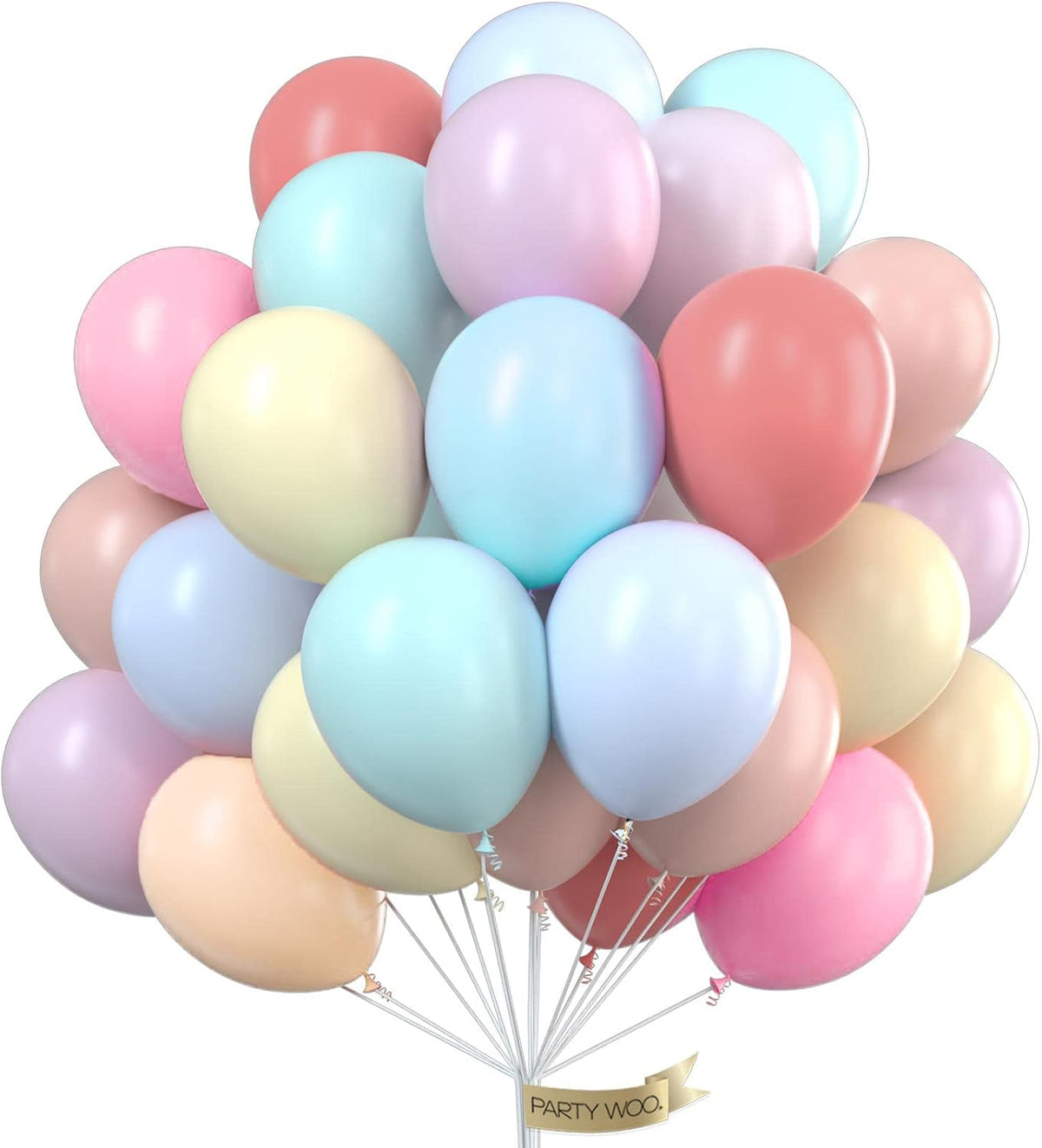 PartyWoo Pastel Balloons - 50pcs 12 Inch Rainbow Latex Balloons for Baby Showers & Celebrations