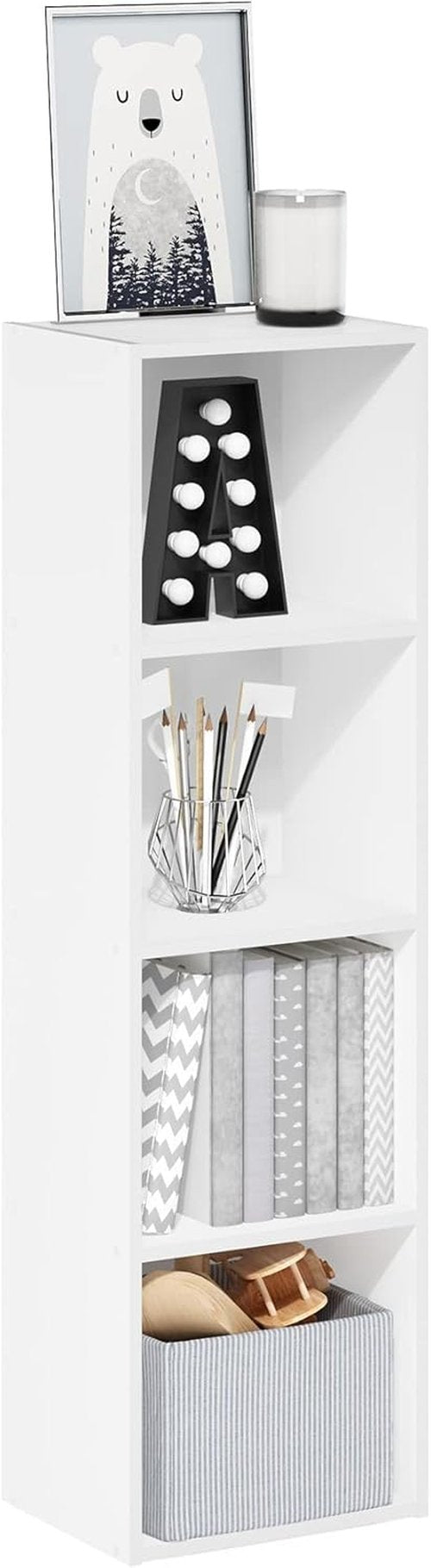 Furinno PASIR 4-Tier Modern Bookshelf - Open Shelves Bookcase for Living Room & Home Office | White, Easy Assembly