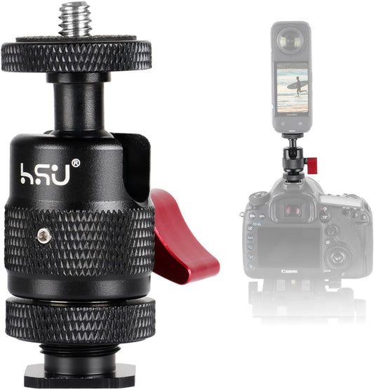 1/4-20 360 Insta360 X4/X3/X2/X/RS/R/GoPro/Sony/DSLR HSU Cold Shoe Mount Adapter, Aluminum Screw Hole Rotation Camera