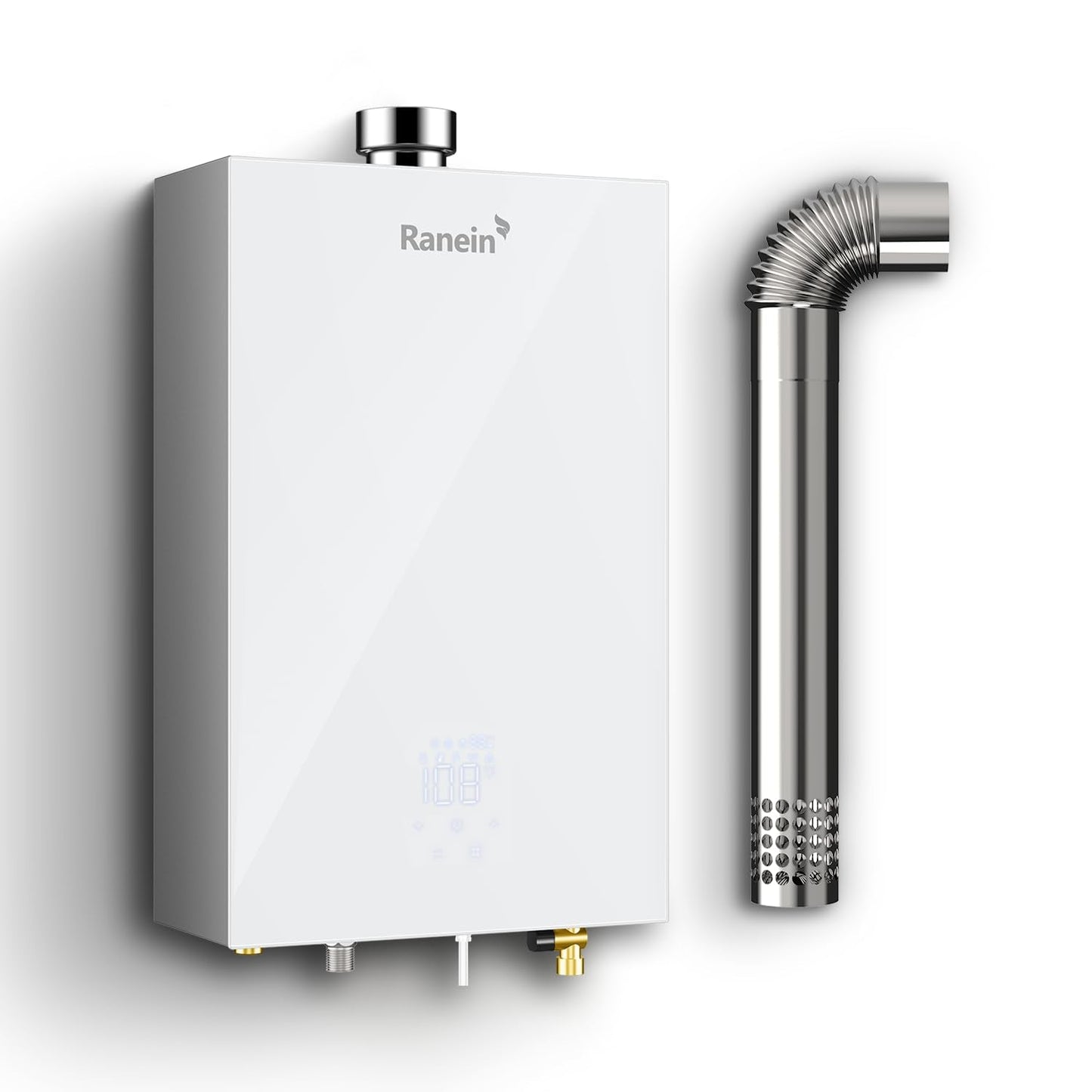 GEN II Ranein Propane Gas Tankless Water Heater, 3.17 GPM, 78,500 BTU Glass Panel Design Indoor On Demand Instant Hot Water Heater with LED Temperature Control Panel