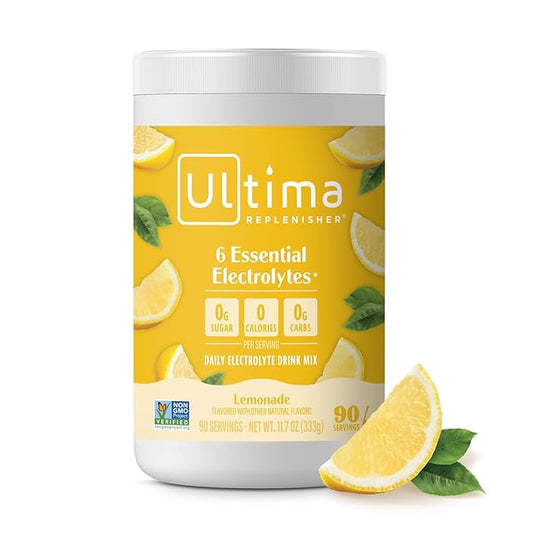 Ultima Replenisher Daily Electrolyte Powder Drink Mix ??Sugar Free ??Lemonade, 90 Servings ??Hydration Powder with 6 Key Electrolytes and Trace Minerals ??Keto Friendly, Vegan, Non-GMO