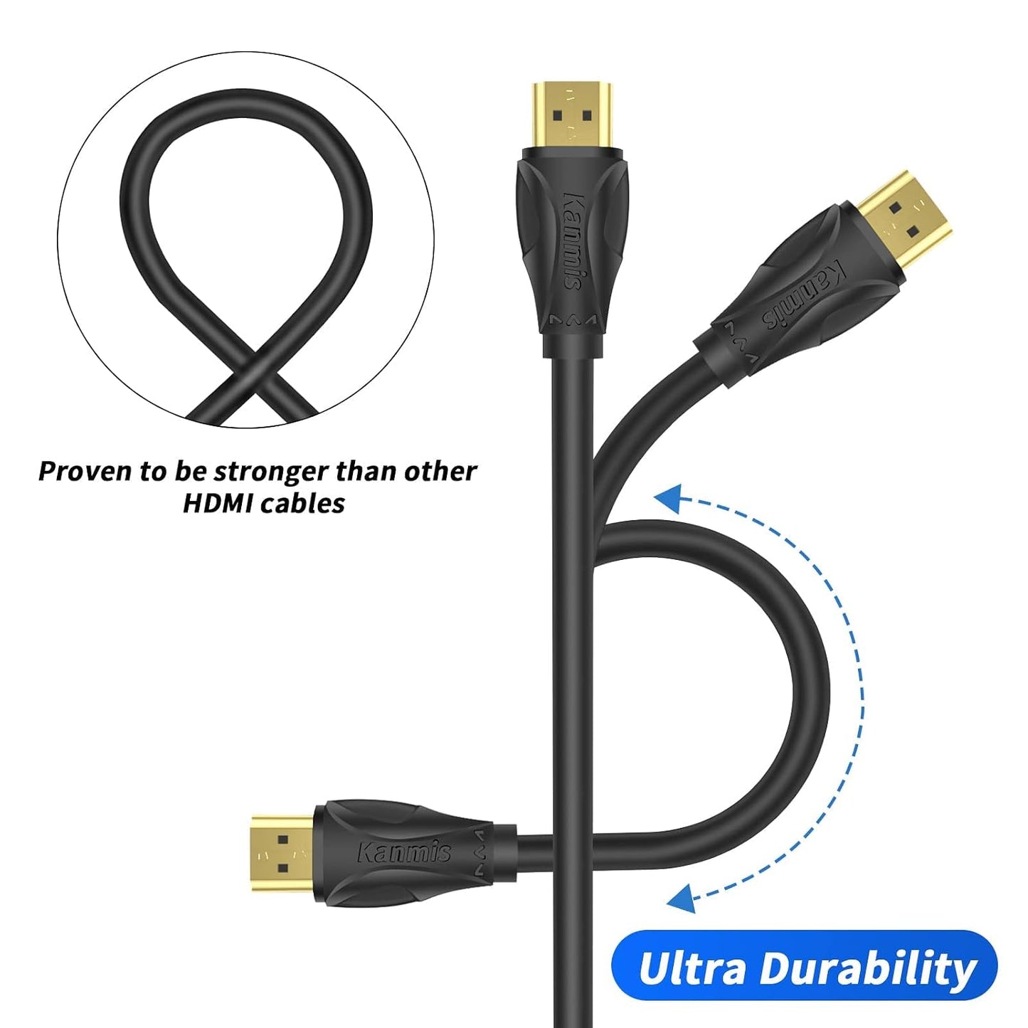 kanmis 8K 10ft, 2.1 8K@60Hz 4K@120hz, PS3 PS4 HDMI Cable High Speed Hdmi Cables Ultra High Speed Gold Plated Connectors