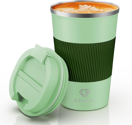 CS COSDDI 12 oz Stainless Steel Vacuum Insulated Tumbler - Coffee Travel Mug Spill Proof with Lid - coffee Cup for Keep Hot/Ice Coffee,Tea and Beer (3rd Light green)