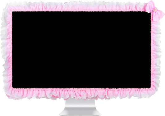32"-38" Lovely Cute Computer Monitor Cover with Lovely Cute Elastic Pen Pocket Bow-knot TV LCD Screen Monitor
