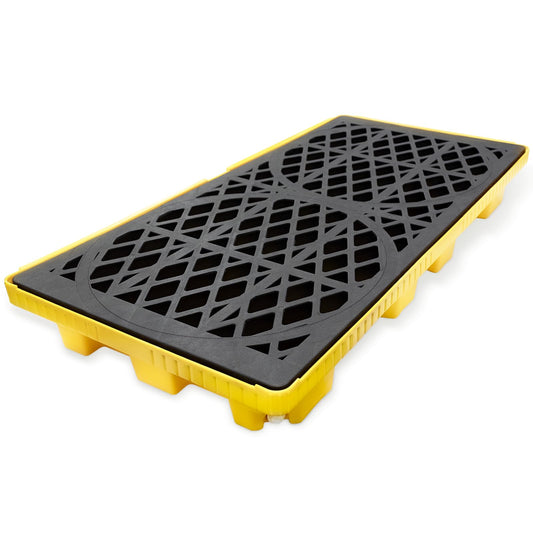 2 Drum Spill Containment Pallets with Drain & Forklift Pockets, Leakproof Platform for Garage, Basement, Industrial Storage (1 Pack, 48" x 24" x 4", 4400lbs Load Capacity, 11.89 Gallon Sump)