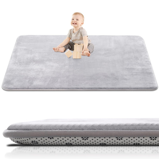 Thick Baby Play Mat for Floor,59 x 71 Playpen Mat,Large Tummy Time Foam Mats,Soft Support & Plush Feel Nursery Kids Rug,Easy Care with Non-Slip Cushioned for Infant,Kids and Toddler Crawling,Grey