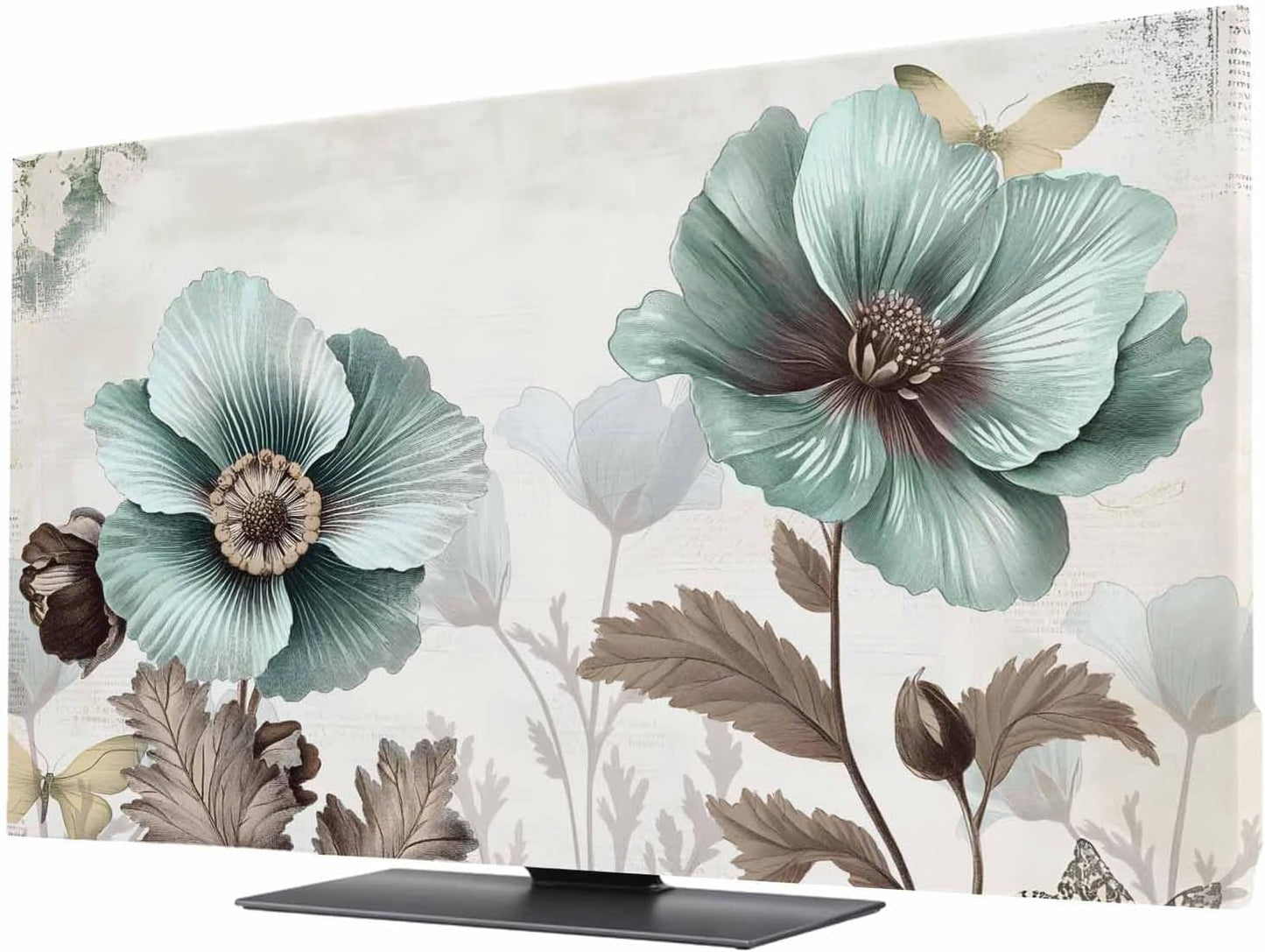 Singingin 65 Inch, Teal Broccoli TV Dust Cover Rustic Farmhouse Flower Leaf Victorian Style Computer Monitor Cover