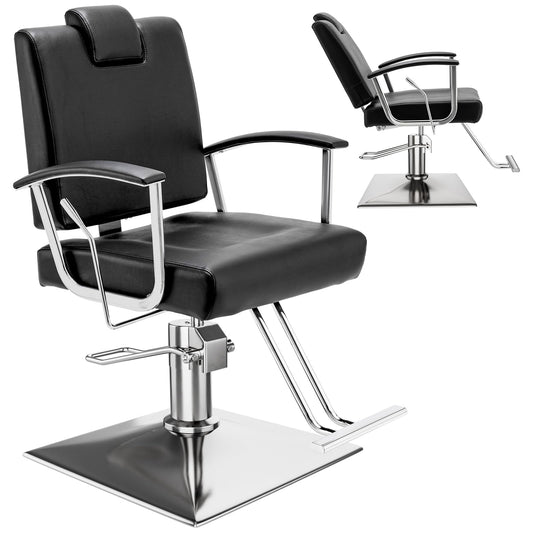 Barber Reclining Chair with Headrest - Heavy Duty Hydraulic Pump Height Adjustable,360°Swivel ,Max Load Weight 440 Lbs,Beauty Salon Spa,Barbershop,Hairdresser Cutting,Styling Stylist,Braiding (Black)
