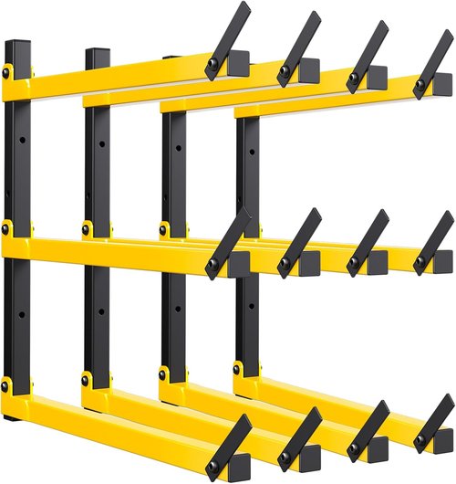 GREENER Lumber Storage Rack - Heavy-Duty Wall-Mounted Wood Organizer | 3-Level Design for Indoor & Outdoor Use, Yellow
