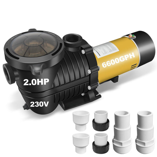 2.0HP 230v Energy Saving Two Speed In/Above Ground Pool Pump, 6840GPH Self-priming Swimming Pool Water Circulation Pumps with 1.25" & 1.5" & 2.0" NPT Unions