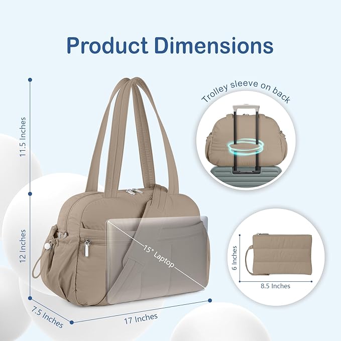 TOPDesign Travel Duffel Bag for Women, Puffer Gym Bag Sports Tote with Wet Pocket, Carry On Weekender with Luggage Sleeve (Camel)
