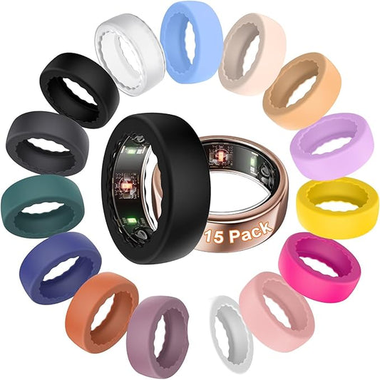 BO&DQQ 15 Pack Ring Protector Compatible with Oura Ring Cover Gen 4 / Gen 3 / Samsung Galaxy/RingConn/ULTRAHUMAN, Anti-Scratch Elastic Silicone Case for Smartring Men Women Working Out Gym