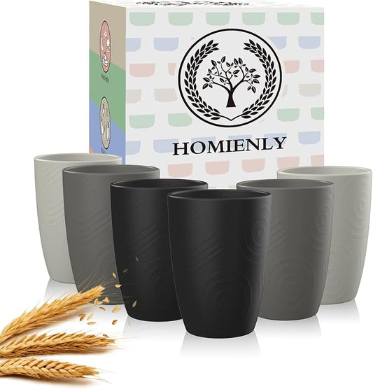 Homienly Glasses Drinking Set 12 OZ Wheat Straw cups- Reusable Drinking Vessel,Dishwasher Safe Cups for Kitchen-Grey Stone