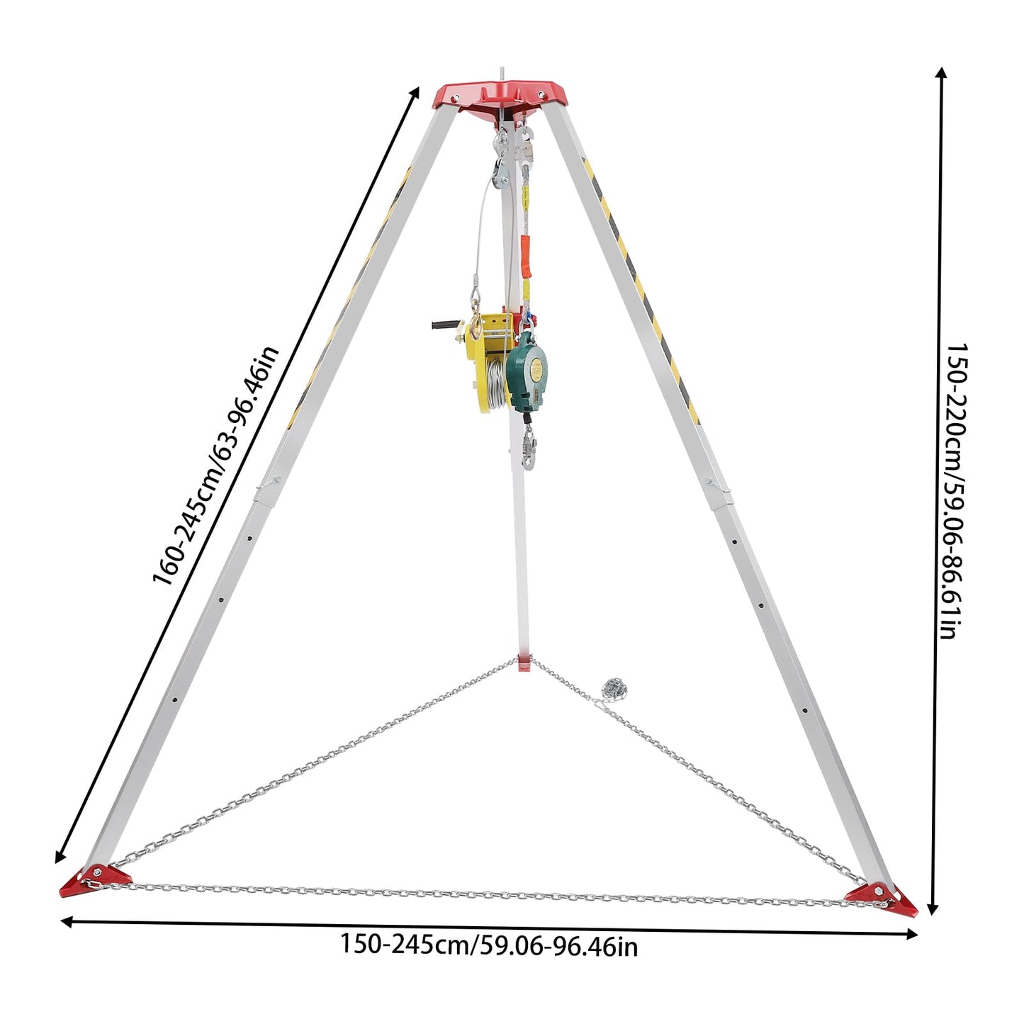 Confined Space Tripod Kit, Tripod Kit with 2600LBS Winch, Confined Space Rescue Tripod | 8.04ft Leg Bracket | 5.2-8ft Working Height | 1102.31lbs Tripod Load | 65.62ft Steel Wire Rope Length