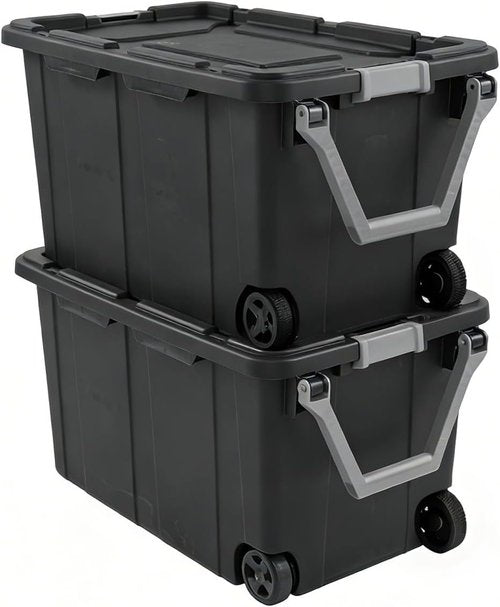 40 Gallon Storage Bins by [Brand Name] - Durable Storage Box with Lids & Wheels | Black, 2 Count