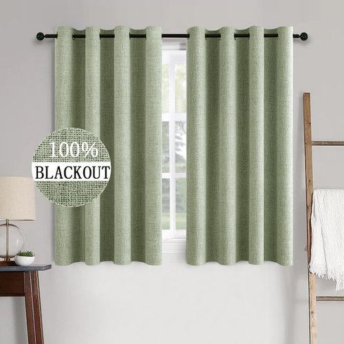 MIULEE Blackout Curtains - 100% Thermal Insulated Linen Texture Drapes | Sage Green, 52x54 Inch (2 Panels)