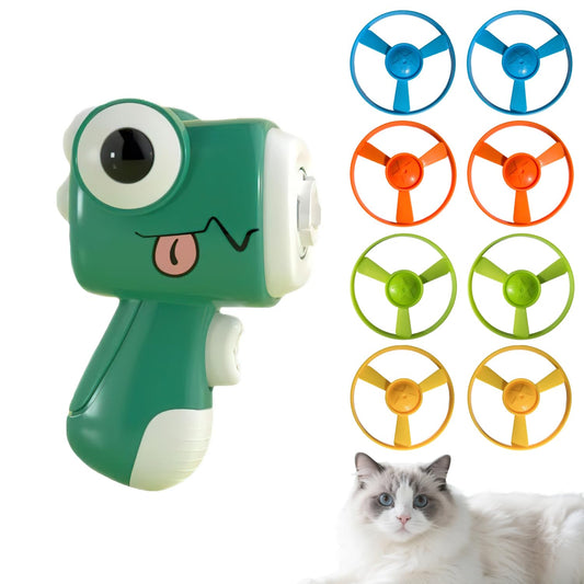 Bigpomelos Cat Fetch Toy Gun Launcher, Interactive Hunting Toy with 8 Soft Discs for Indoor Cats - Relieve Boredom, Non-Toxic Durable, One-Press Launch (Green)