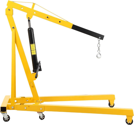 2 Ton Hydraulic Engine Hoist with Lever, 4400 LB Foldable Mobile Cherry Picker with 6 Casters & Adjustable Telescopic Booms, Heavy Duty Engine Crane for Garage, Workshops, Auto Repair, Yellow