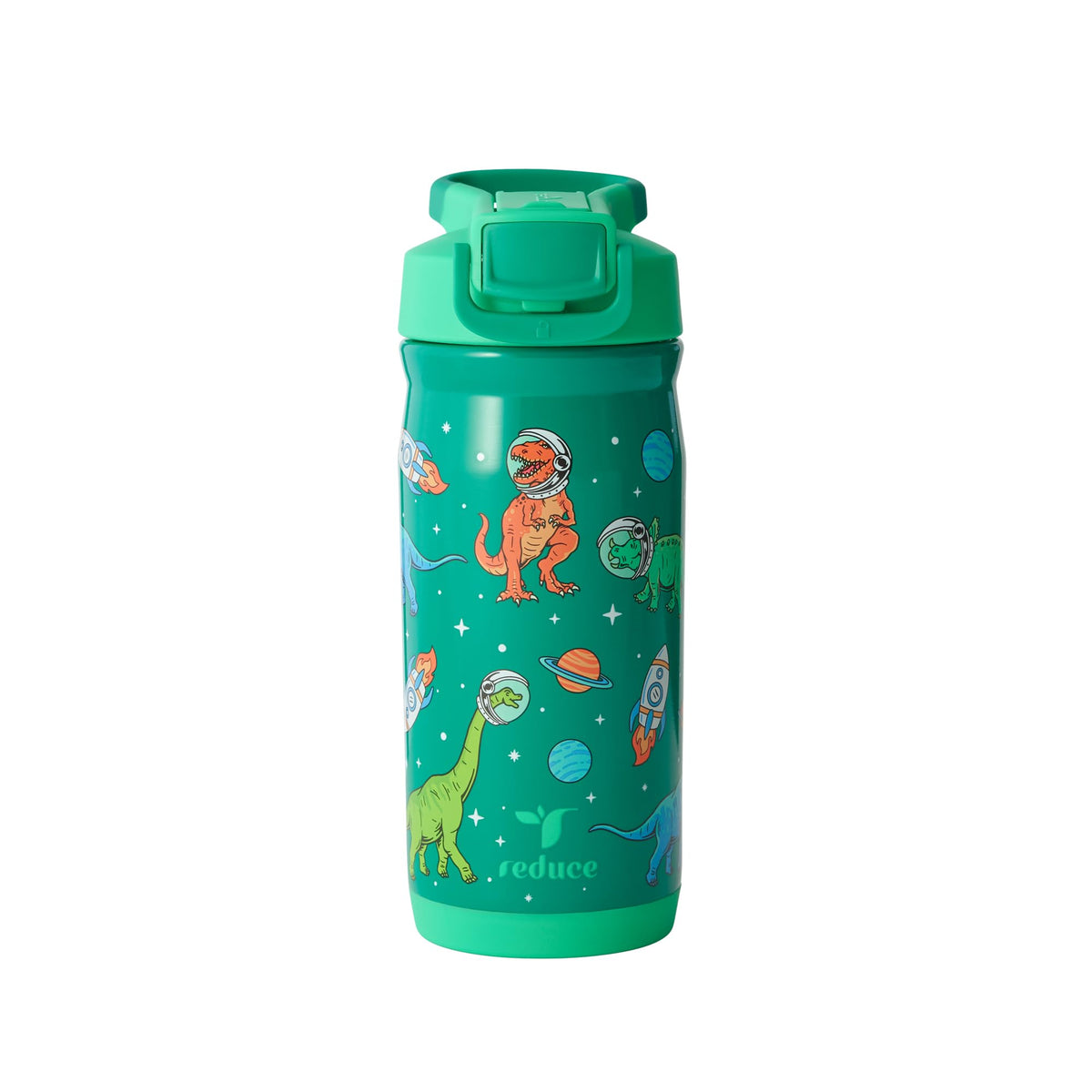 Reduce Hydrate Pro Kids 14oz Stainless Steel Insulated Water Bottle w/Straw – Spill Proof Tumbler for Kids – 30 Hour Cold Retention – Dishwasher Safe Leak-Proof Design - Jurassic Space