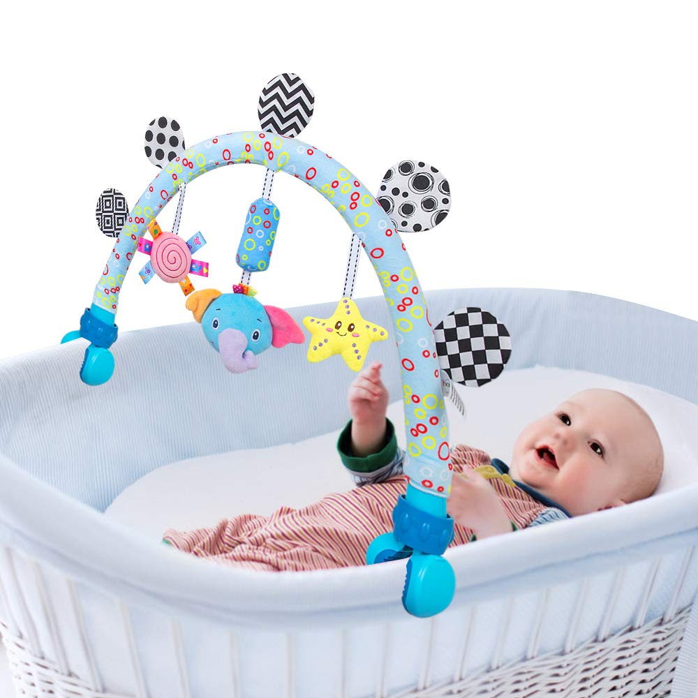 Caterbee Travel Arch Bassinet Mobile Toys for Infant & Toddlers,Clip on Stroller Toy Crib Accessory & Pram Activity Bar Toy for Indoor and Outdoor (Elephant)