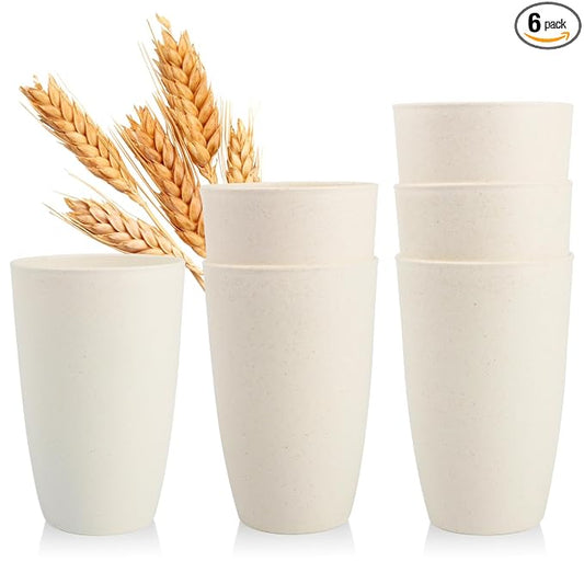 SINOGE Drinking Glasses Wheat Straw Cups 20 OZ PlasticTumbler Large Capacity Cups | Set of 6 | Reusable Plastic Tumbler Dishwasher Safe Water Glasses Drinking Cups for Kitchen - Beige