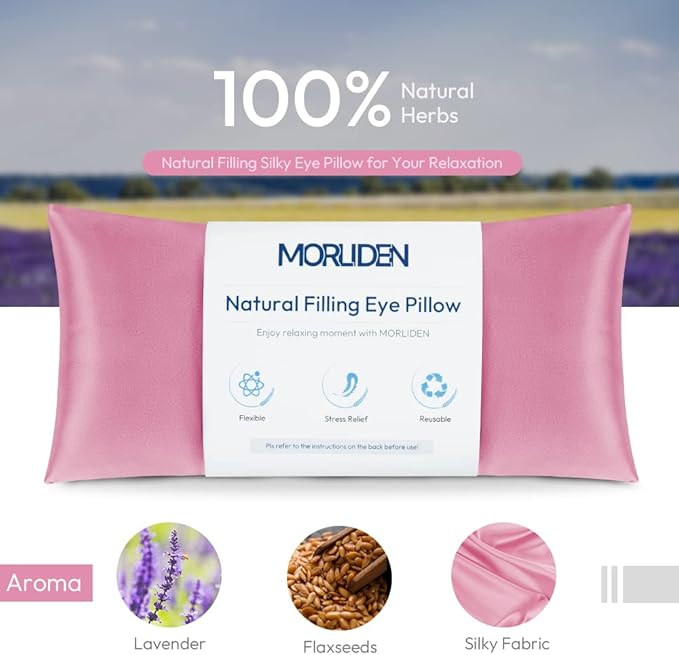 Lavender Eye Pillows for Relaxation, Yoga Eye Pillow for Meditation, Microwavable Weighted Eye Pillow for Yoga, Moist Heat & Cold Eye Compress with Aromatherapy (Pink) - 2 Pack