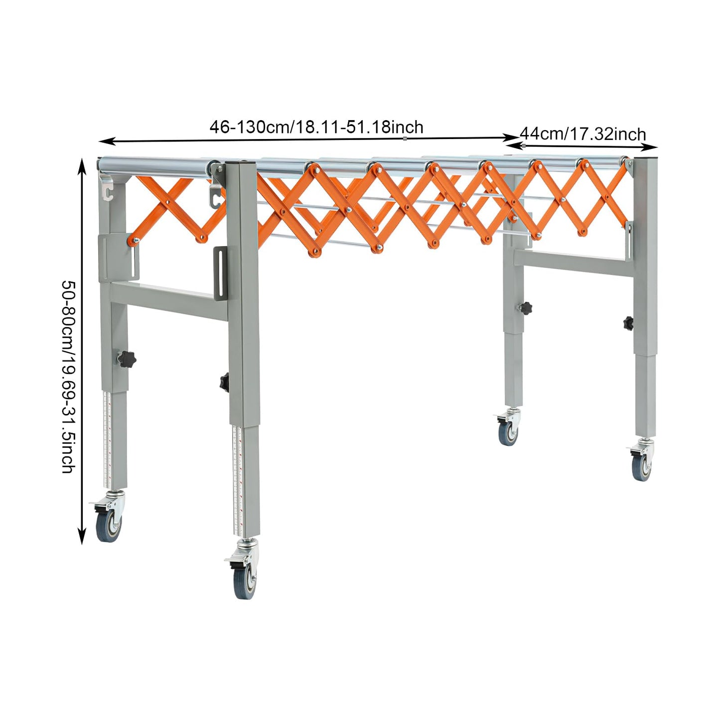 Adjustable Conveyor Table, Material Handling Table, 110 lb Extendable Conveyor with Swivel Casters & Hooks, 4 Brake Wheels, Industrial Conveyor for Warehouse, Assembly, Woodworking