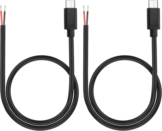 2 Cable,5V 3A 22AWG 2 Repair-0.5M/1.64FT (2PCS) USB Type-C Pin Bare Wire USB C Male Plug to Pin Open End Pigtail