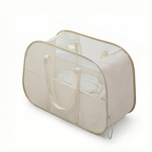 Foldable Laundry Basket with Mesh Window, Large Capacity 95L Dirty Clothes Hamper with Handles, Sturdy Steel Frame,Collapsible Laundry Hamper for Bedroom,Bathroom,Home,Dorm (Beige)