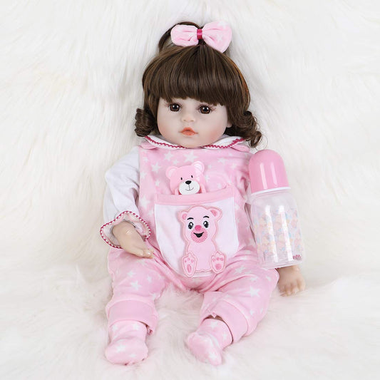 ENADOLL Reborn Baby Dolls - 16 inch Realistic Silicone Vinyl Weighted Soft Body Lifelike Doll Curly Hair Girl Gift Set for Ages 3+(Curly Hair)
