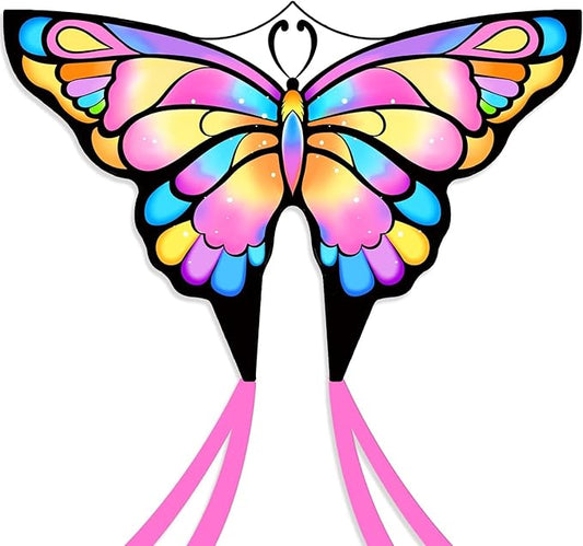 Simxkai Butterfly Kite for Kids & Adults, Easy to Fly Blue Big Kite for Beginners, Line Handle Included (1Pack 2Pack)