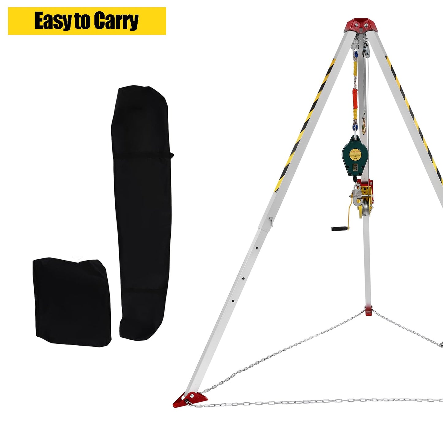 Confined Space Tripod Kit, Tripod Kit with 1200LBS Winch, Confined Space Rescue Tripod | 6.5ft Leg Bracket | 5-6.5ft Working Height | 396.83lbs Tripod Load | 65.62ft Steel Wire Rope Length
