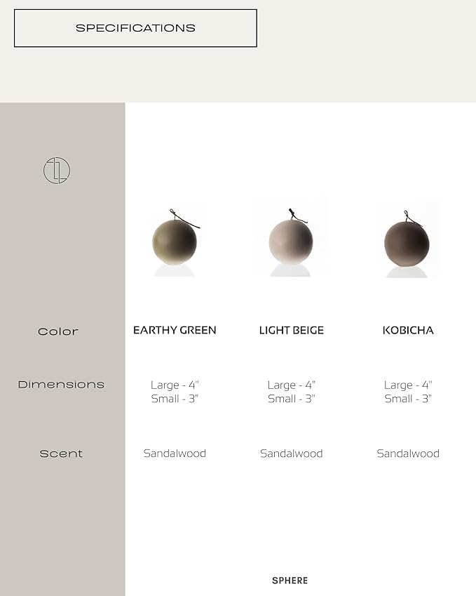 LAWA Sphere Set of 2 Candle - Beautiful Handmade Pillar Scented Soy Wax Elegant Aesthetic Candle Housewarming Gift Home Room Shelf Decor Idea (Kobicha, Set of 2)