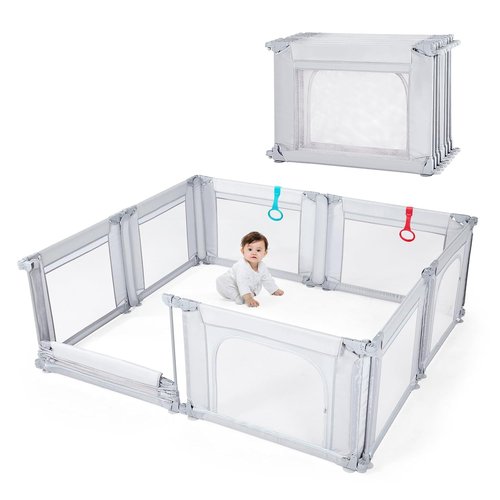 Doradotey Baby Playpen - Adjustable Large Playard for Toddlers | Foldable Indoor Play Center, Light Grey 180x200x68cm