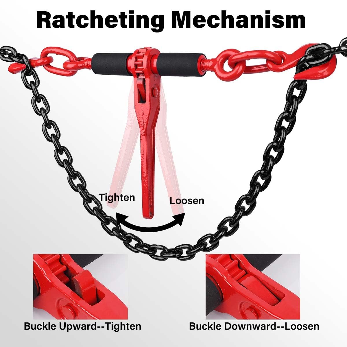 Lechansen Chain and Binders Kit 5/16" - 3/8", 2 Pack G80 Ratchet Load Binder 5/16" to 3/8", G80 Transport Chain × 20 Feet with G80 Hook, 5,400 lbs WLL Ratchet Binder and Chain for Towing, Hauling